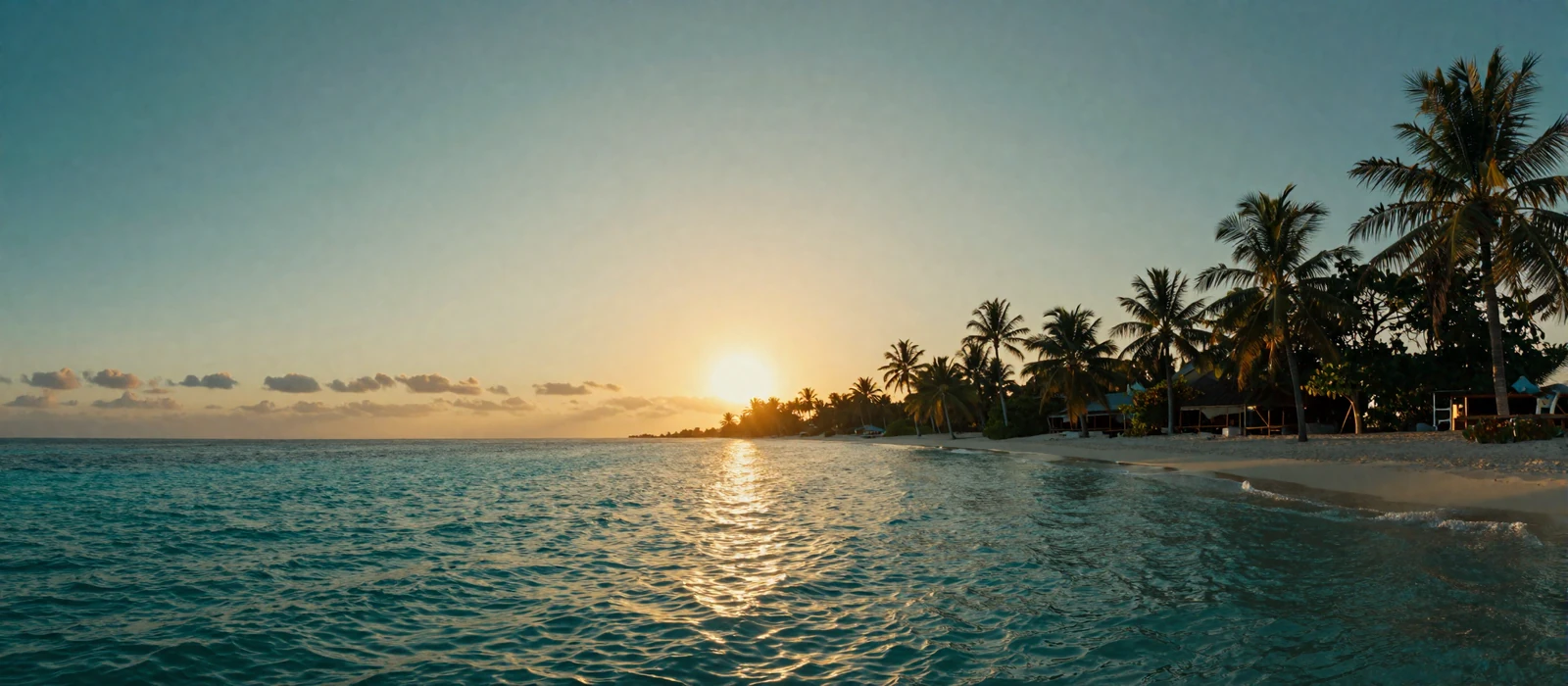 Panoramablick auf eine tropische Bucht im goldenen Sonnenuntergang - sichere Zahlungen im OnlySpins Casino