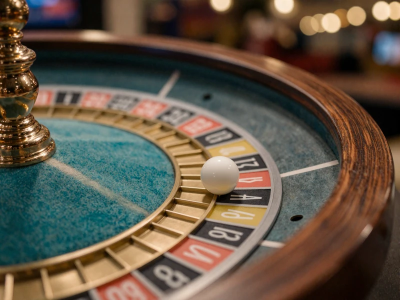 Nahaufnahme eines Roulette-Kessels mit t&uuml;rkis-goldenem Filz und rollender Kugel im OnlySpins Live Casino