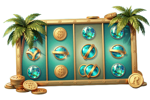 Tropical Treasure Online Slot mit goldenen M&uuml;nzen und Palmen im OnlySpins Casino