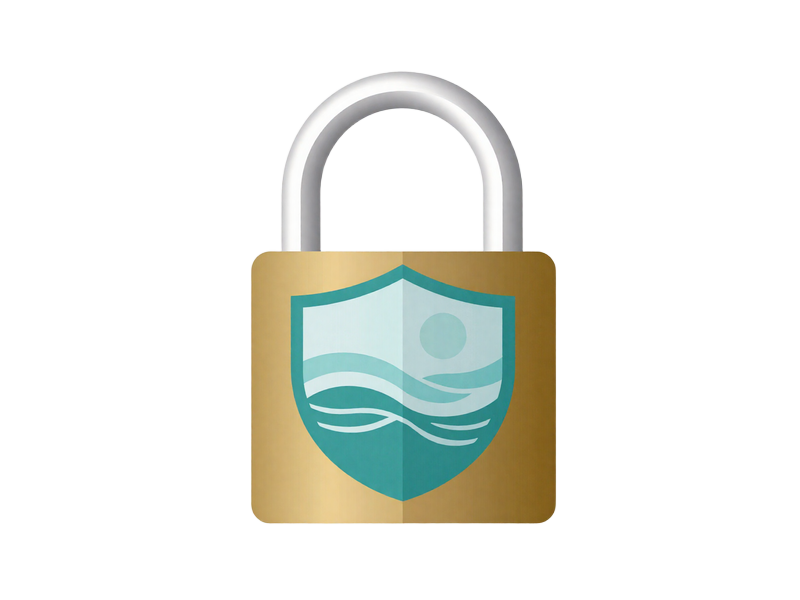 Vorh&auml;ngeschloss und Schild mit Wellenmotiv symbolisieren Datensicherheit im OnlySpins Online Casino