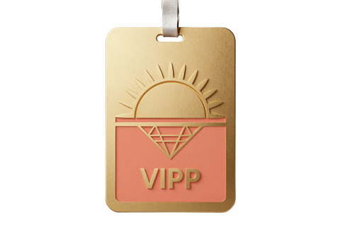 Goldenes Sonnenuntergangs-Diamant-Emblem als Symbol f&uuml;r die Gold-VIP-Stufe im OnlySpins Casino