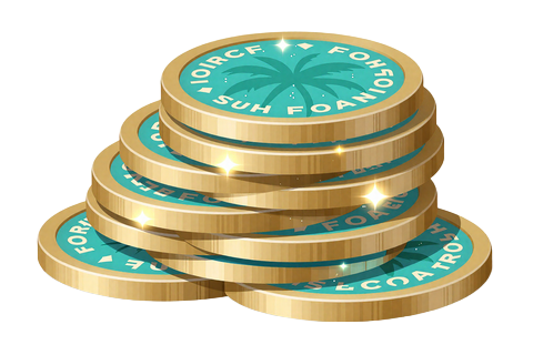 Stapel leuchtender Freispiel-Token als Symbol f&uuml;r den Freispiel-Booster im OnlySpins Casino