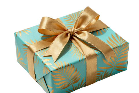 Tropische Geschenkbox mit Palmen-Schleife als Symbol f&uuml;r den VIP-Startvorteil im OnlySpins Casino